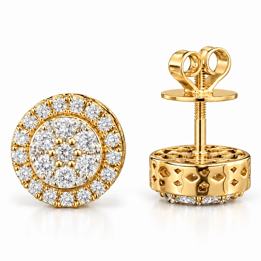 Floral Halo Hip Hop Diamond Stud Earrings for Unisex