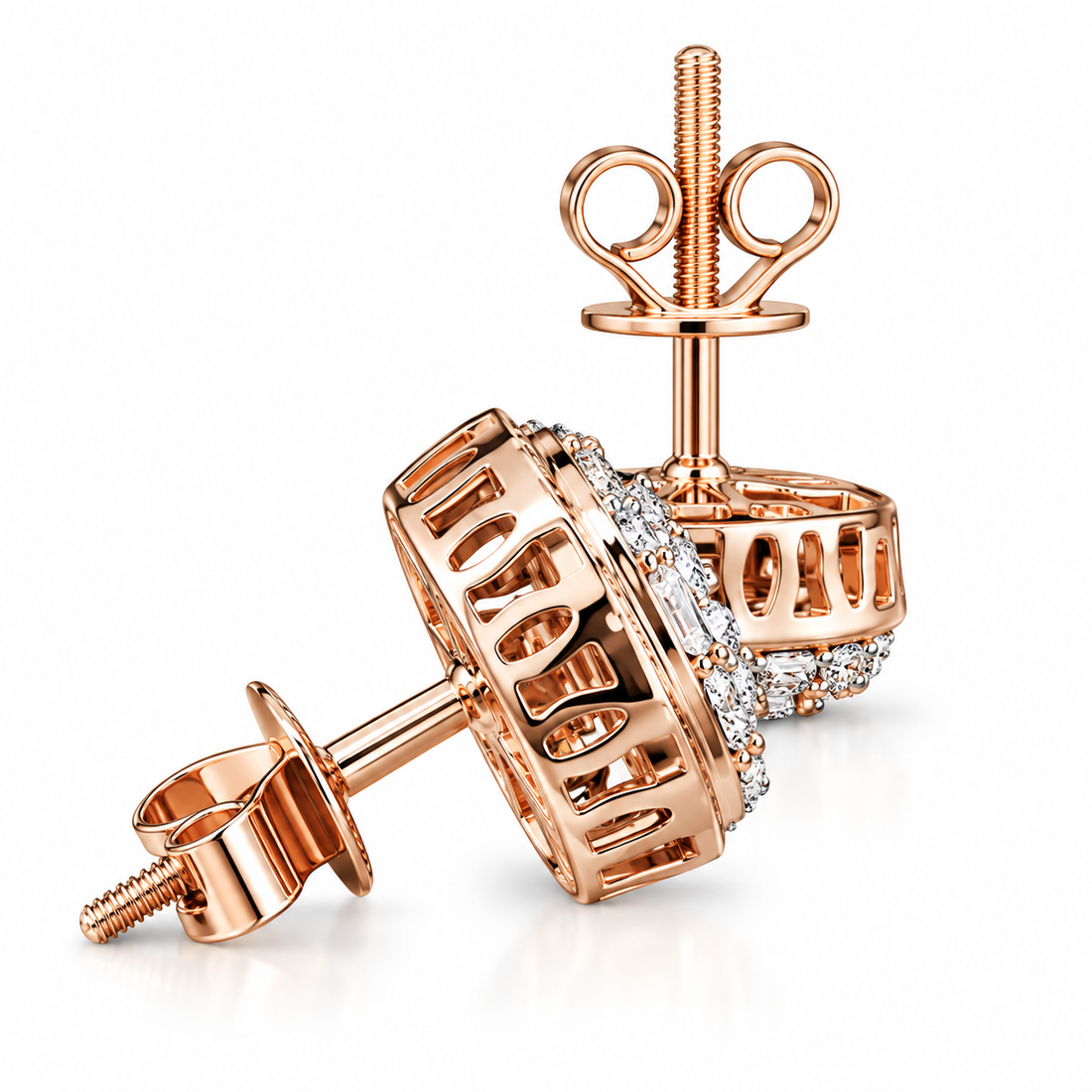 Hip Hop Style Round Shape Moissanite Diamond Halo Stud Earring