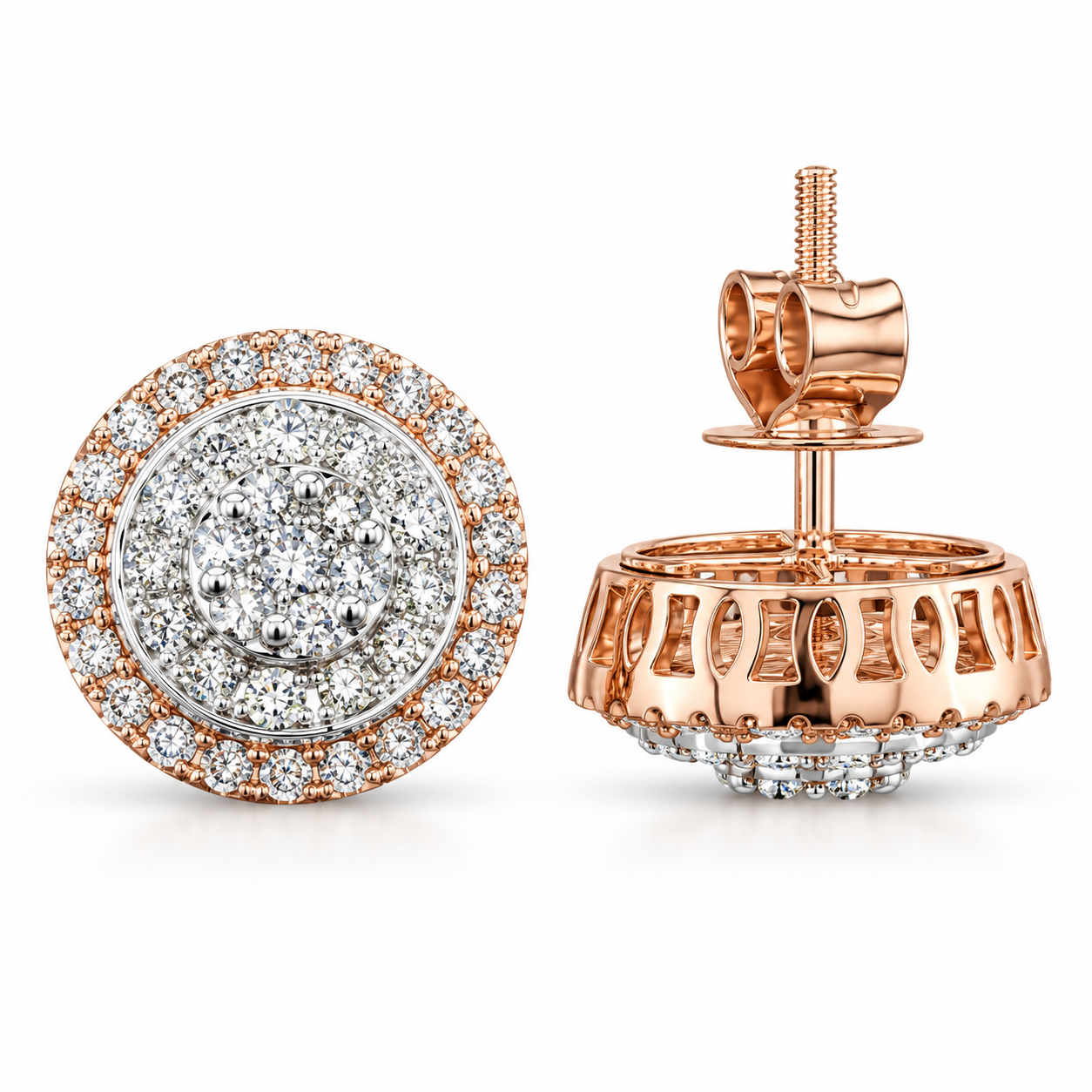 Hip Hop Style Round Shape Moissanite Diamond Halo Stud Earring