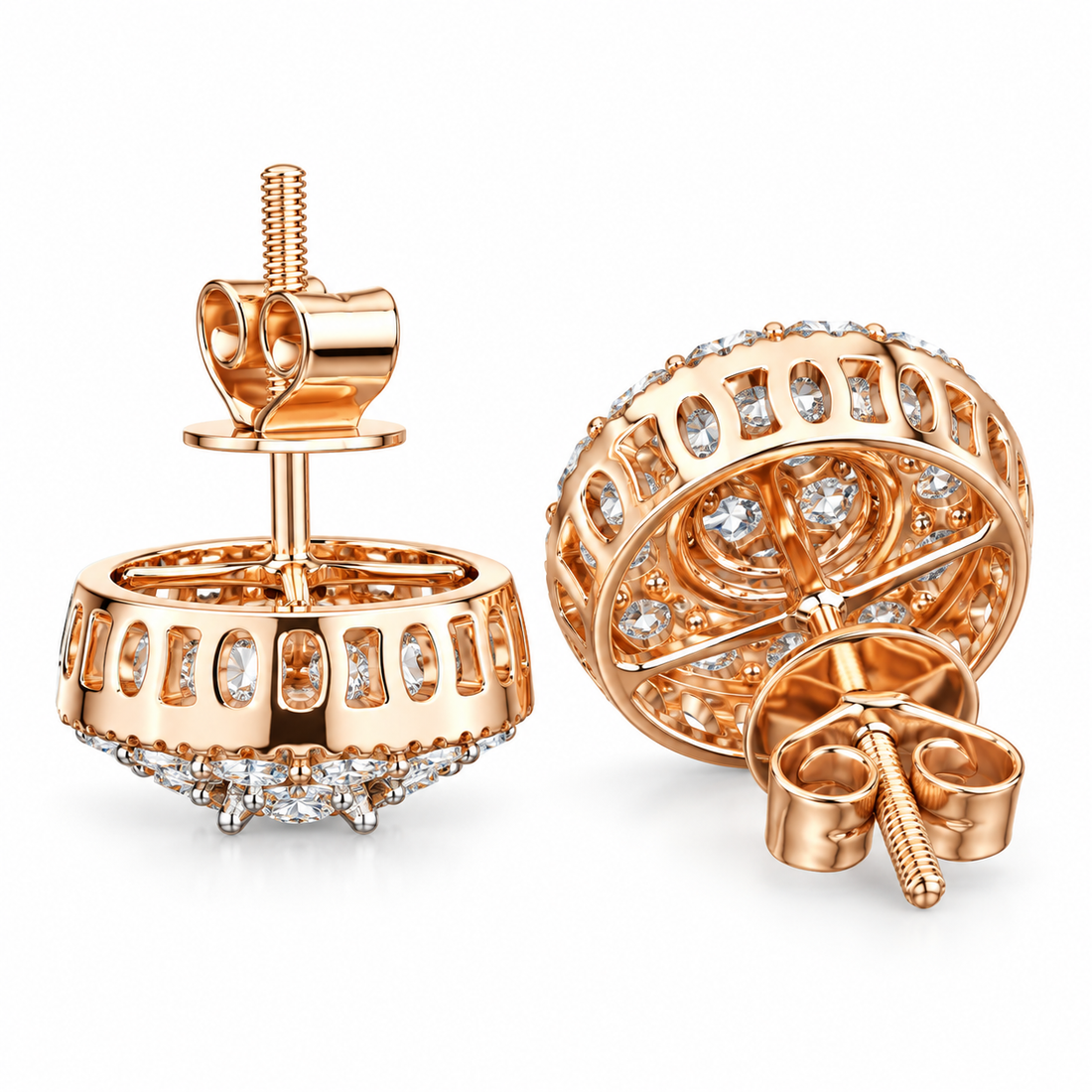 Hip Hop Style Round Shape Moissanite Diamond Halo Stud Earring