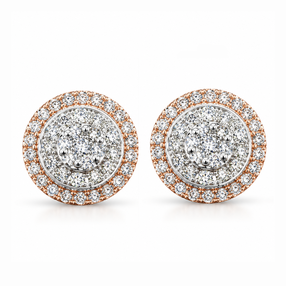 Hip Hop Style Round Shape Moissanite Diamond Halo Stud Earring