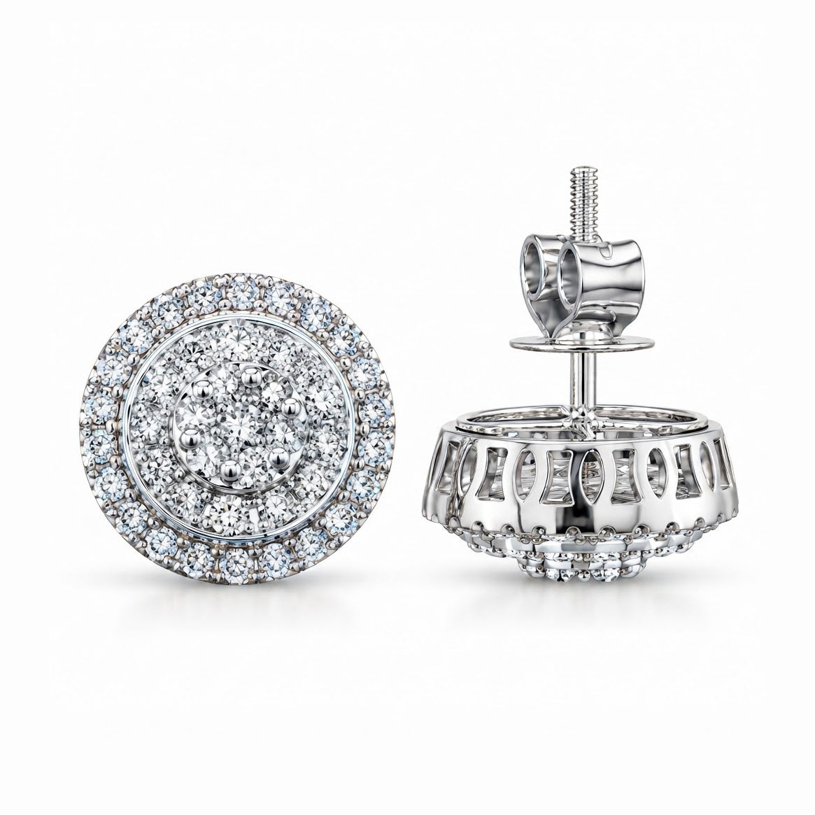 Hip Hop Style Round Shape Moissanite Diamond Halo Stud Earring
