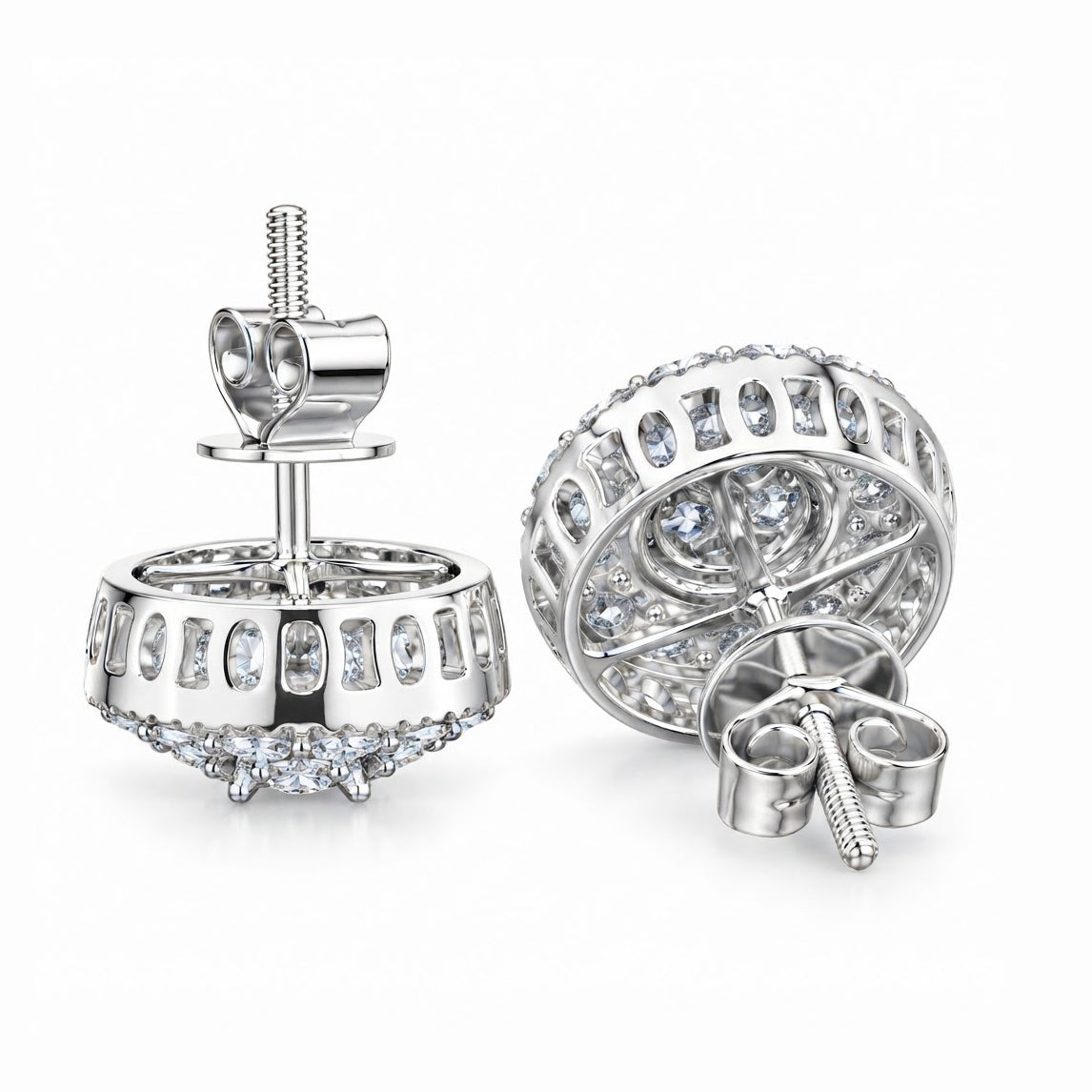 Hip Hop Style Round Shape Moissanite Diamond Halo Stud Earring