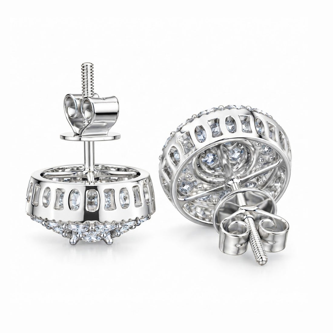 Hip Hop Style Round Shape Moissanite Diamond Halo Stud Earring