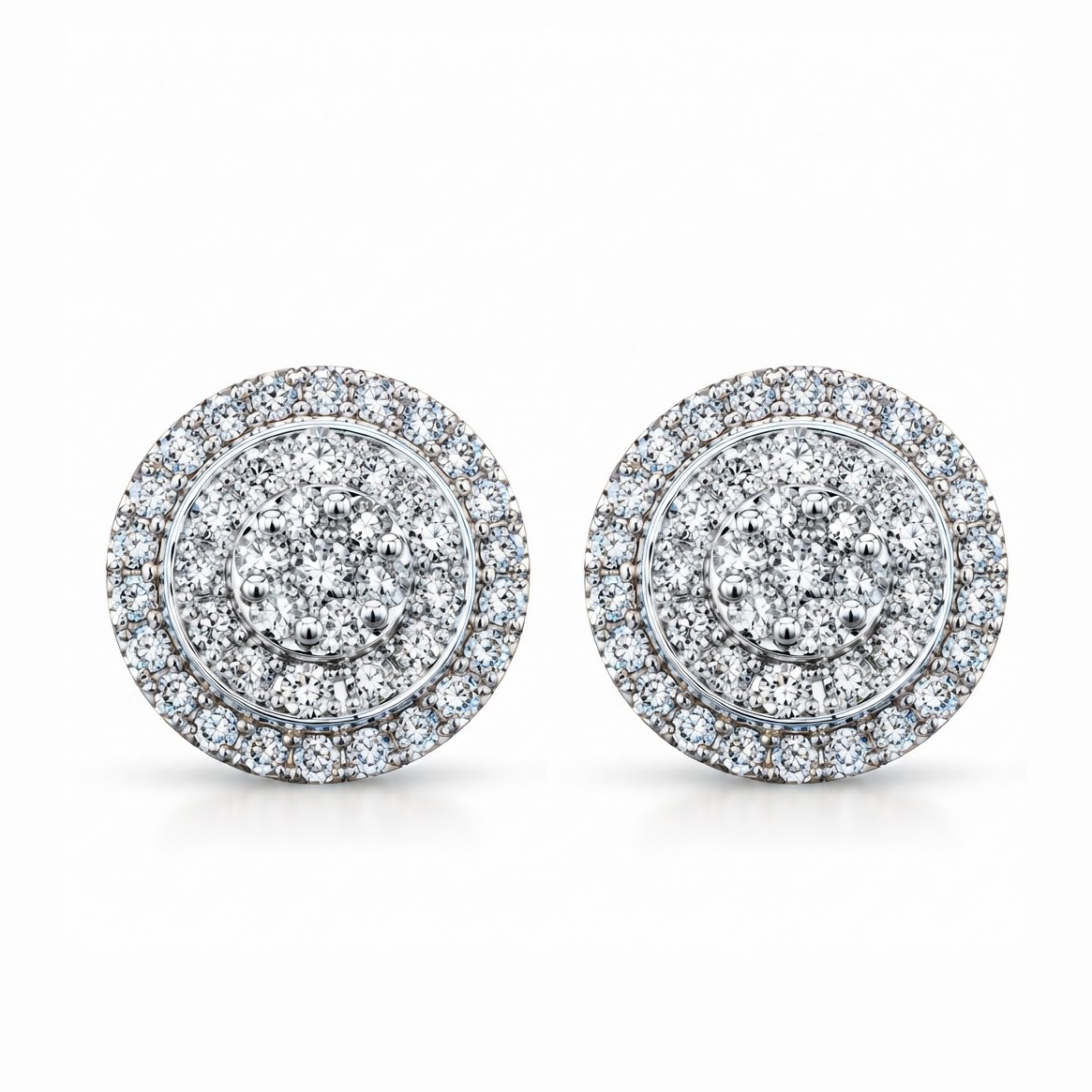 Hip Hop Style Round Shape Moissanite Diamond Halo Stud Earring