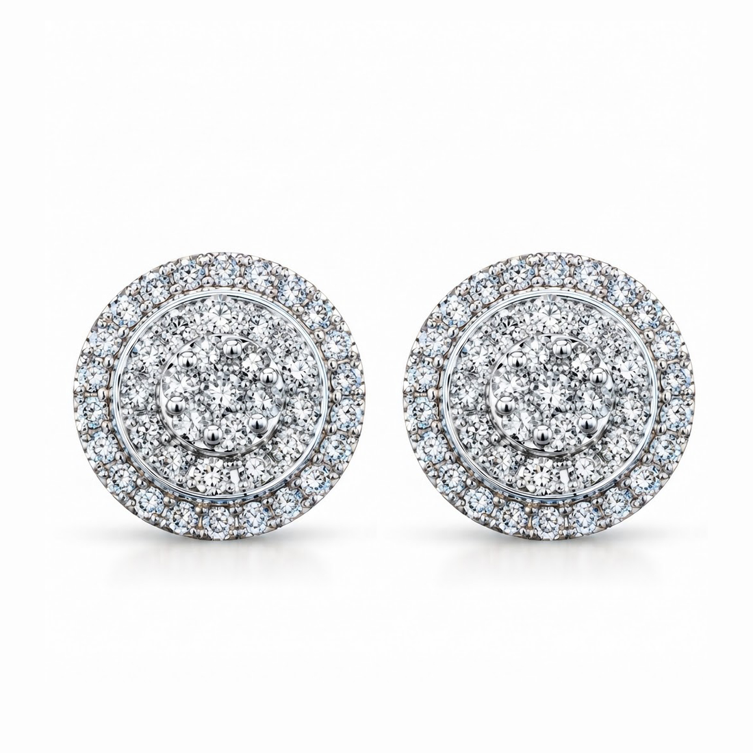 Hip Hop Style Round Shape Moissanite Diamond Halo Stud Earring