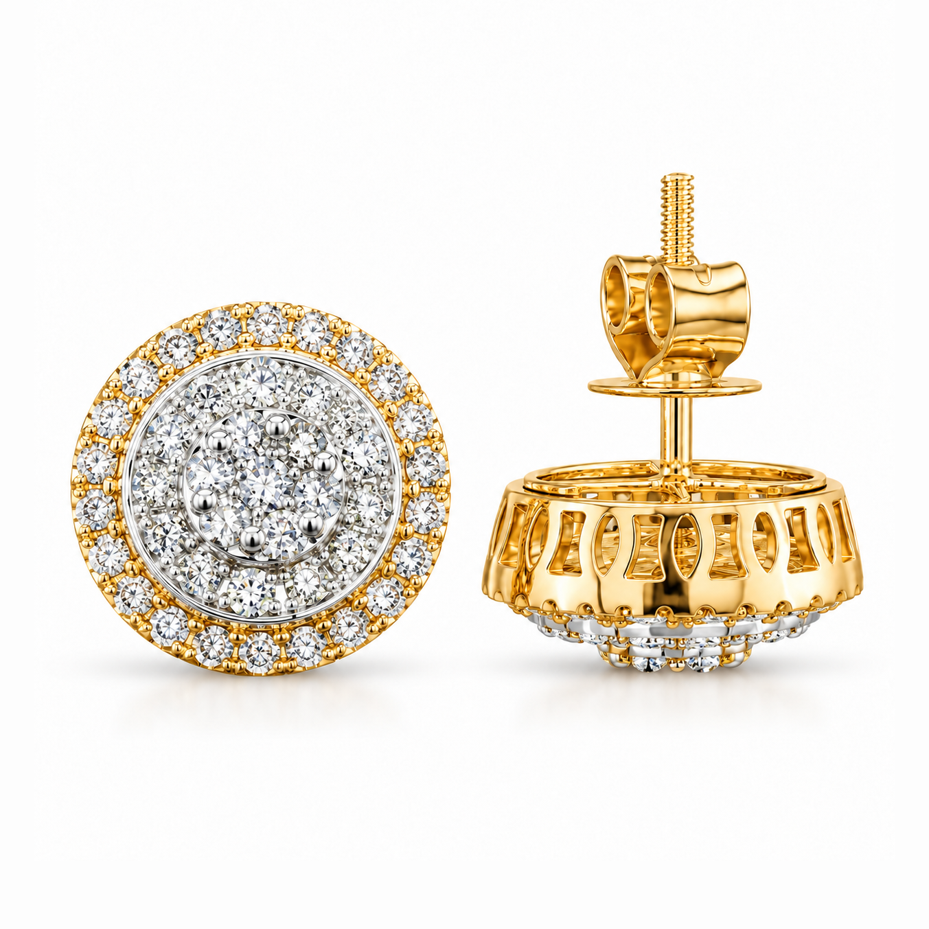 Hip Hop Style Round Shape Moissanite Diamond Halo Stud Earring
