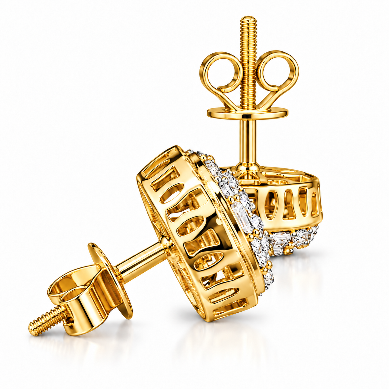 Hip Hop Style Round Shape Moissanite Diamond Halo Stud Earring