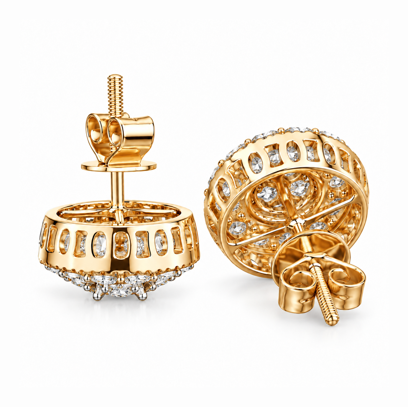 Hip Hop Style Round Shape Moissanite Diamond Halo Stud Earring