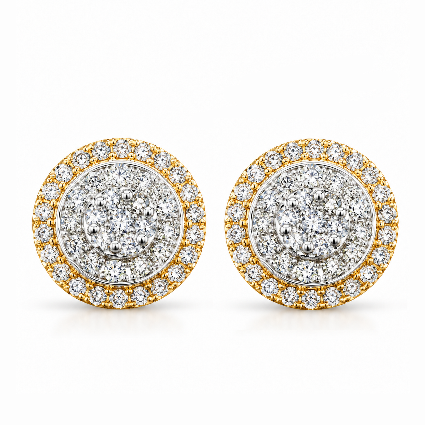 Hip Hop Style Round Shape Moissanite Diamond Halo Stud Earring