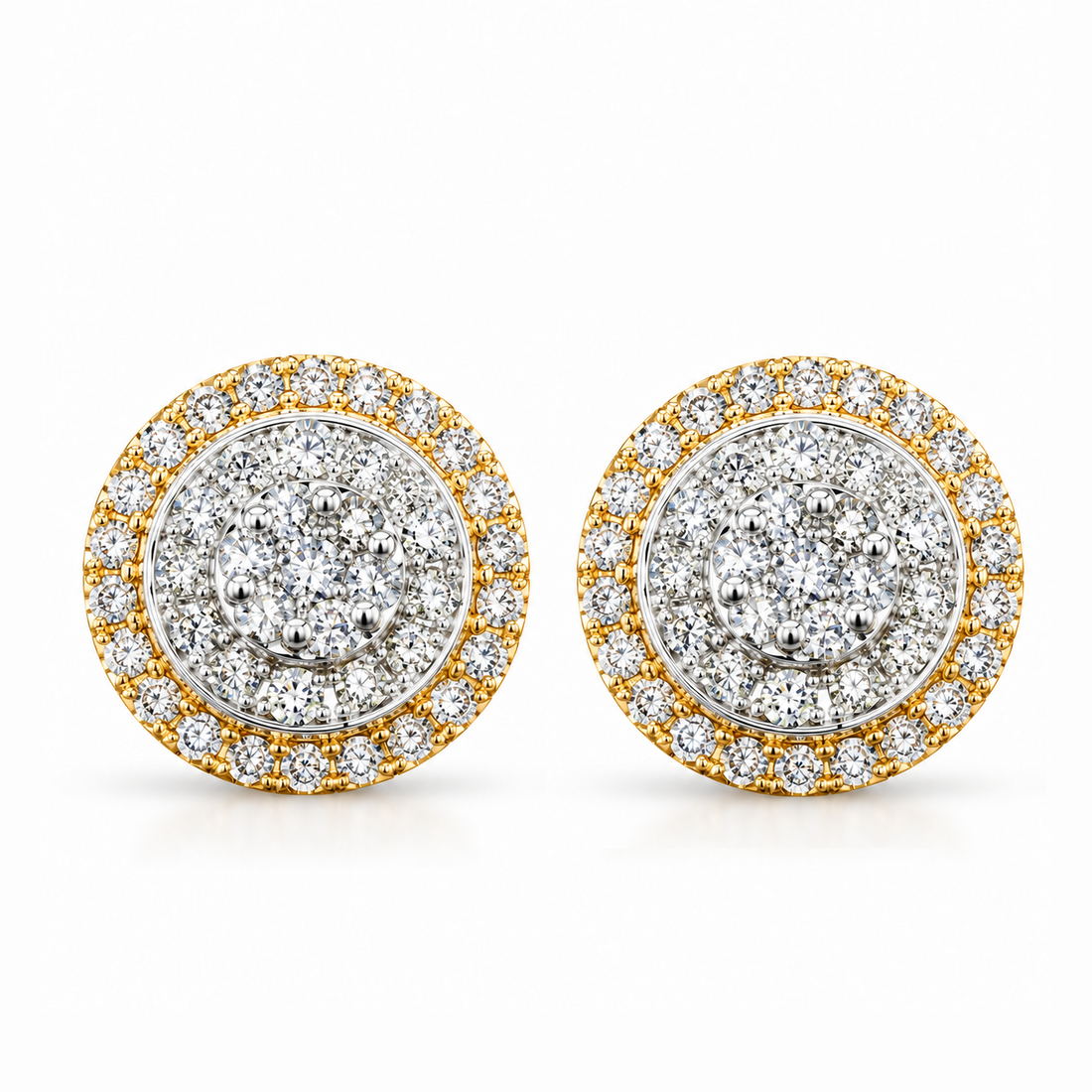 Hip Hop Style Round Shape Moissanite Diamond Halo Stud Earring