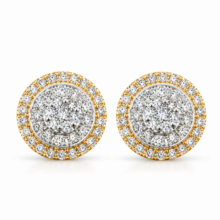 Hip Hop Style Round Shape Moissanite Diamond Halo Stud Earring