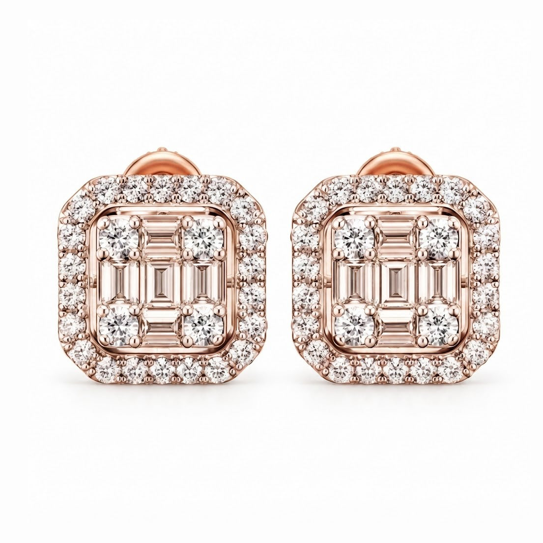 Moissanite Diamond Round Baguette Flower Style Men's Earring