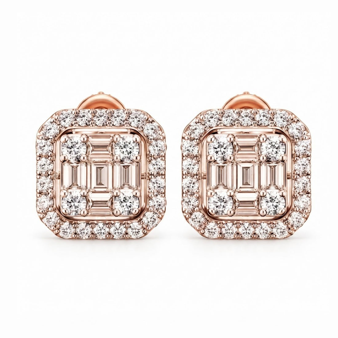 Moissanite Diamond Round Baguette Flower Style Men's Earring