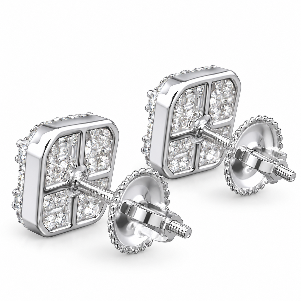 Moissanite Diamond Round Baguette Flower Style Men's Earring