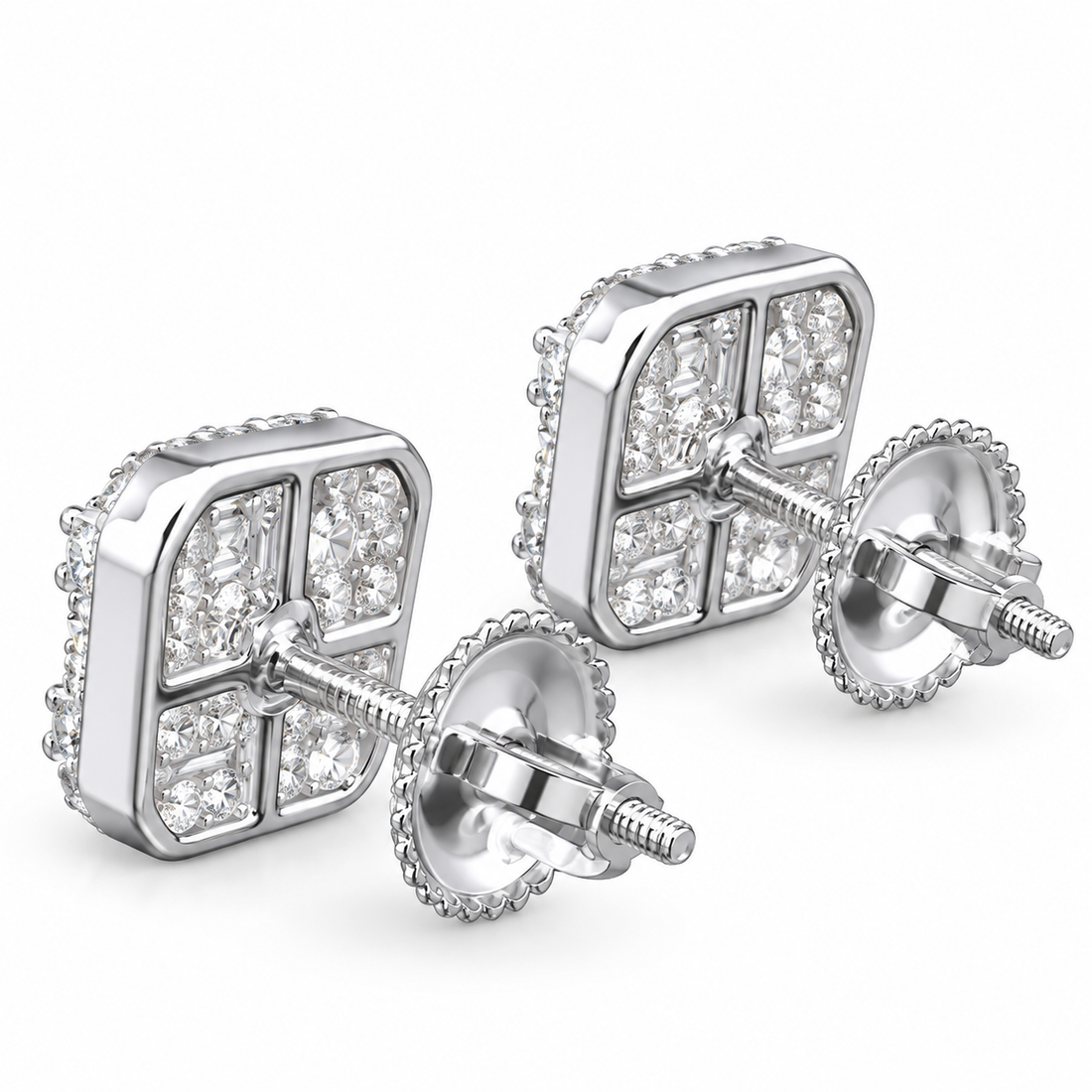 Moissanite Diamond Round Baguette Flower Style Men's Earring