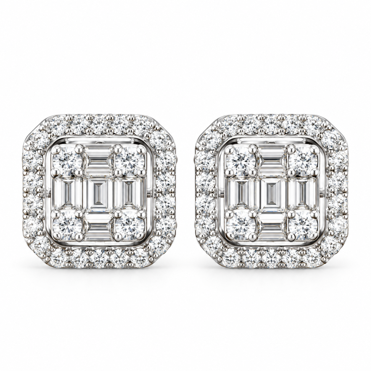 Moissanite Diamond Round Baguette Flower Style Men's Earring