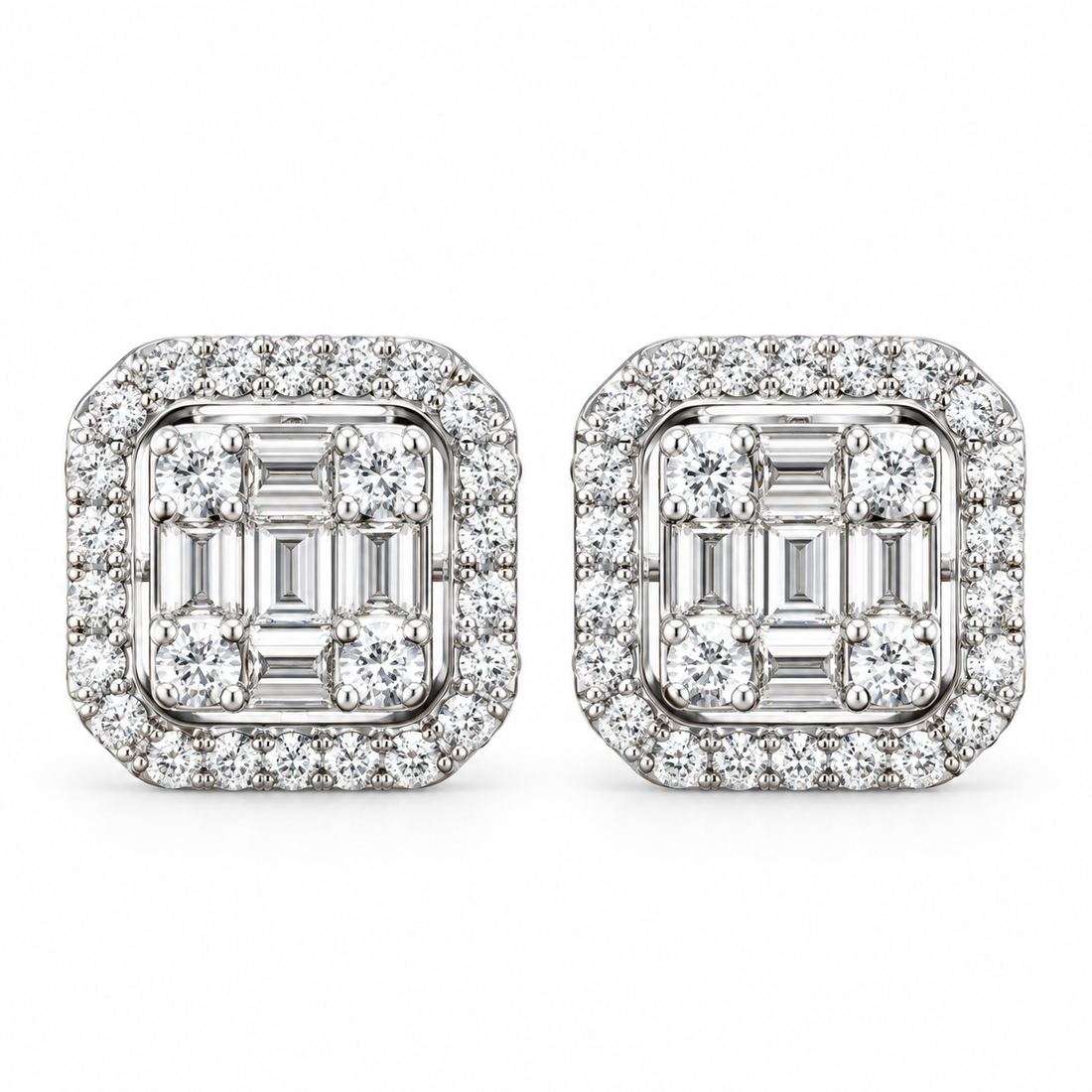 Moissanite Diamond Round Baguette Flower Style Men's Earring
