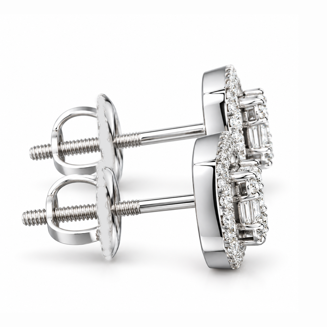 Moissanite Diamond Round Baguette Flower Style Men's Earring