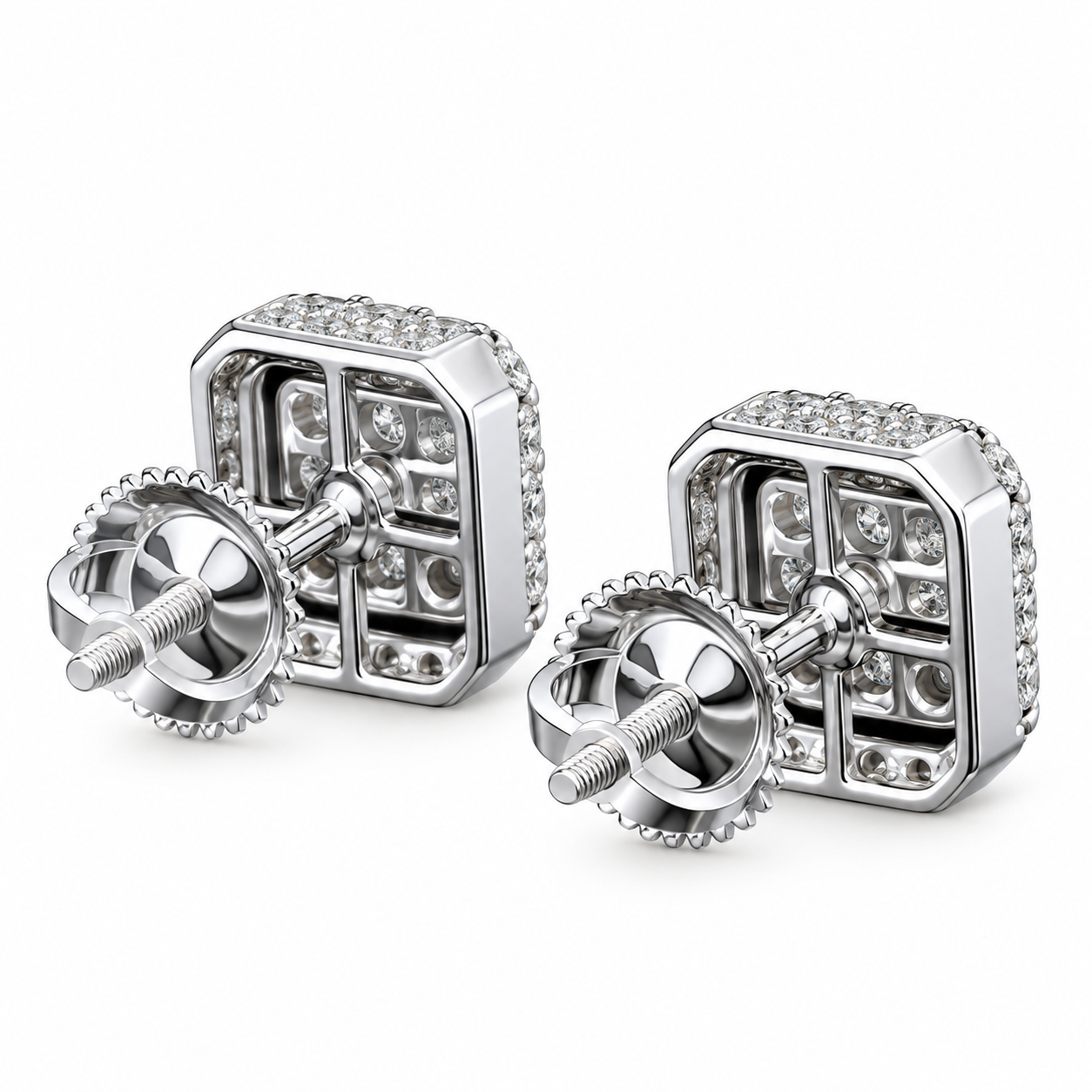 Moissanite Diamond Round Baguette Flower Style Men's Earring