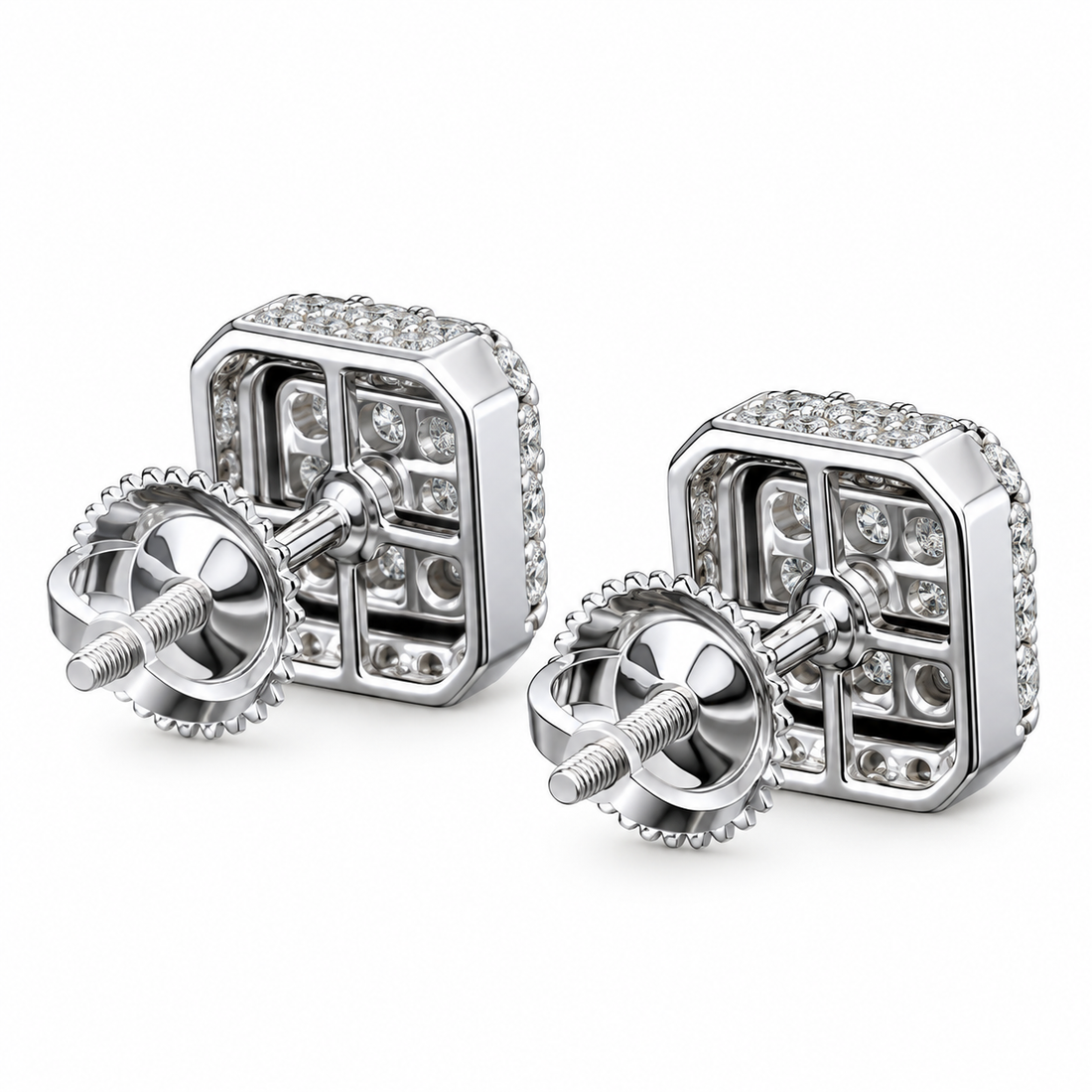 Moissanite Diamond Round Baguette Flower Style Men's Earring