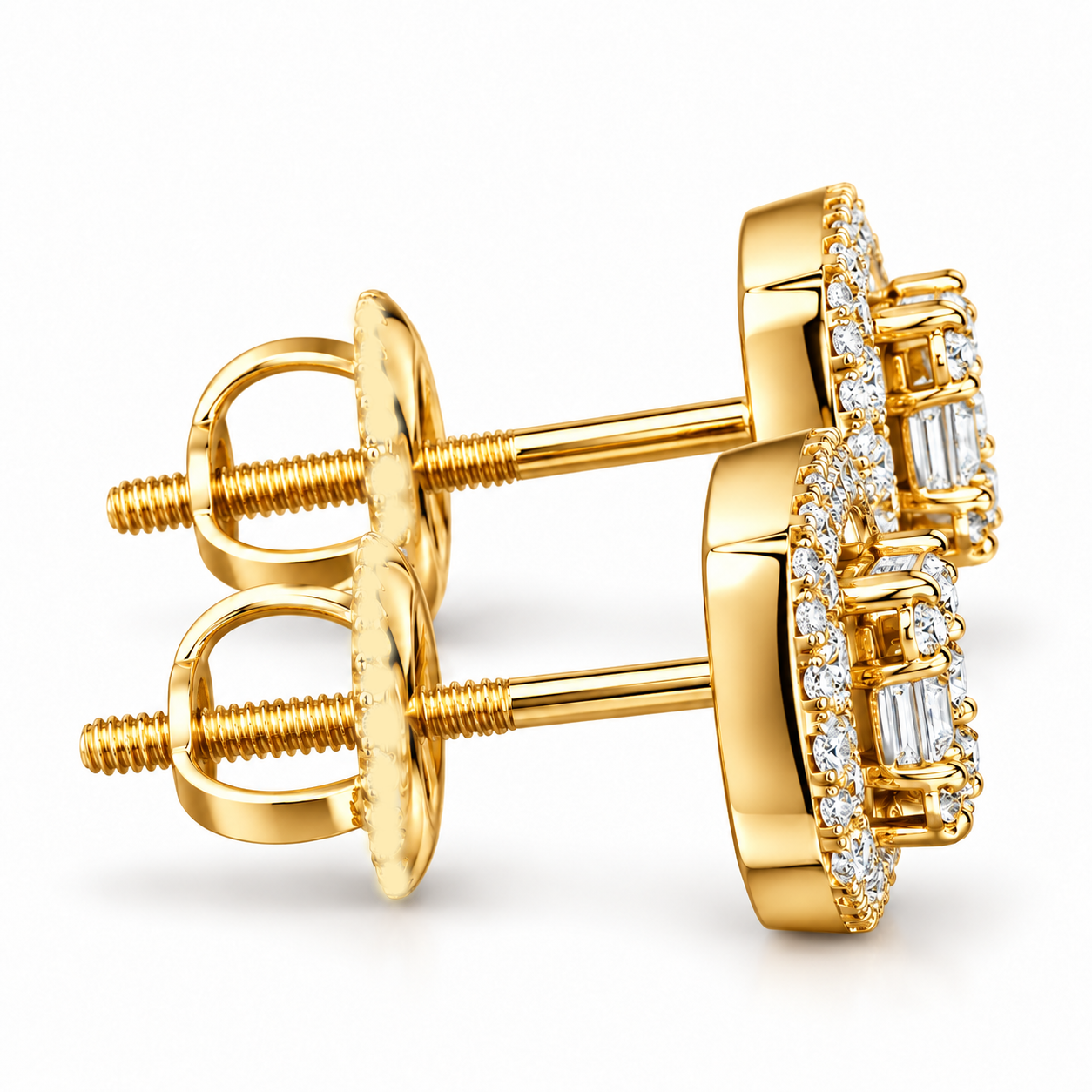 Moissanite Diamond Round Baguette Flower Style Men's Earring
