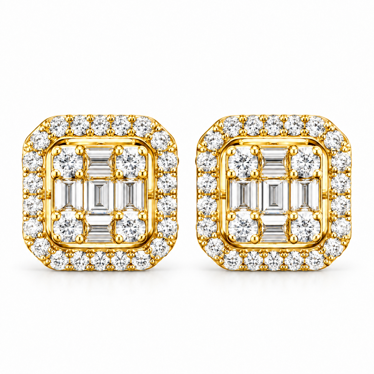 Moissanite Diamond Round Baguette Flower Style Men's Earring