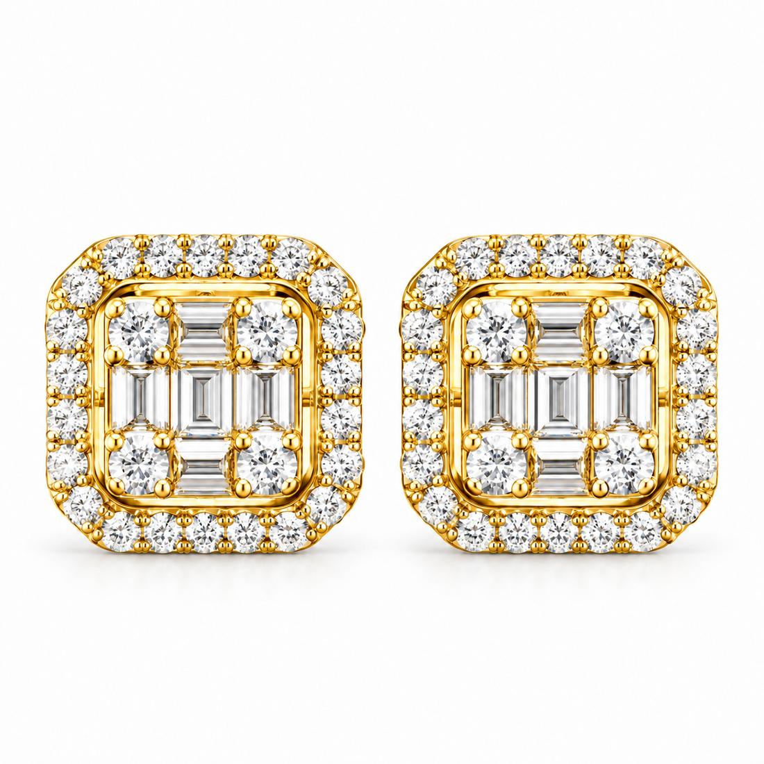 Moissanite Diamond Round Baguette Flower Style Men's Earring