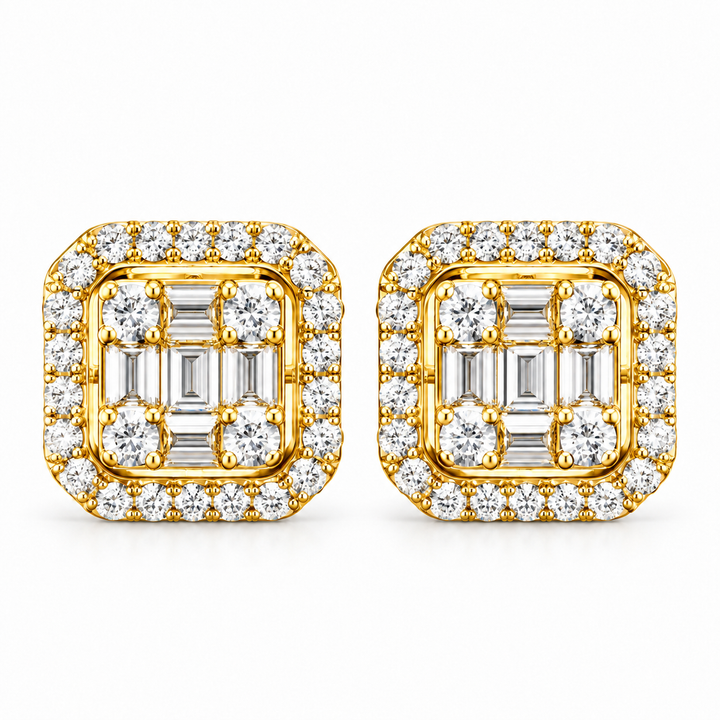 Moissanite Diamond Round Baguette Flower Style Men's Earring