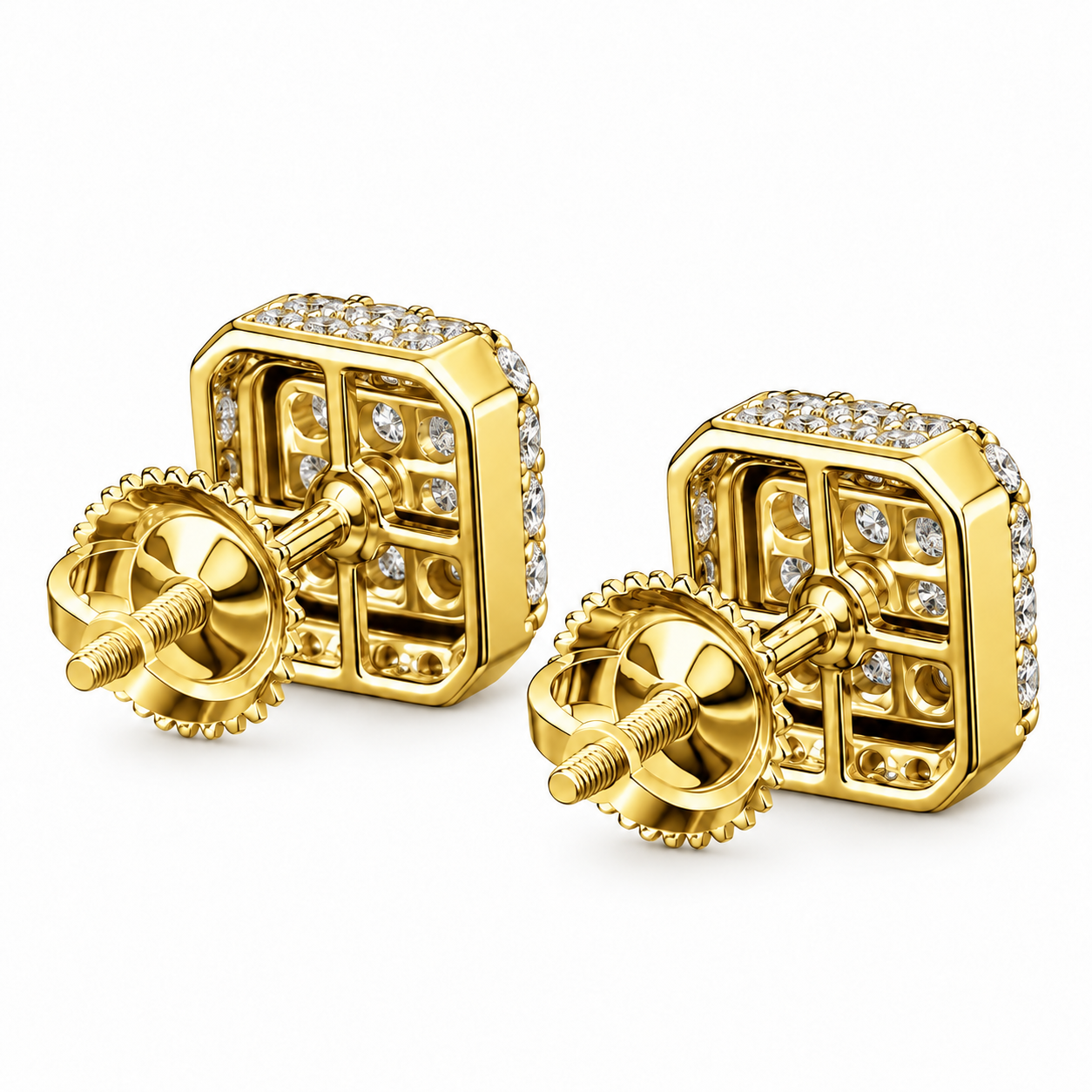 Moissanite Diamond Round Baguette Flower Style Men's Earring