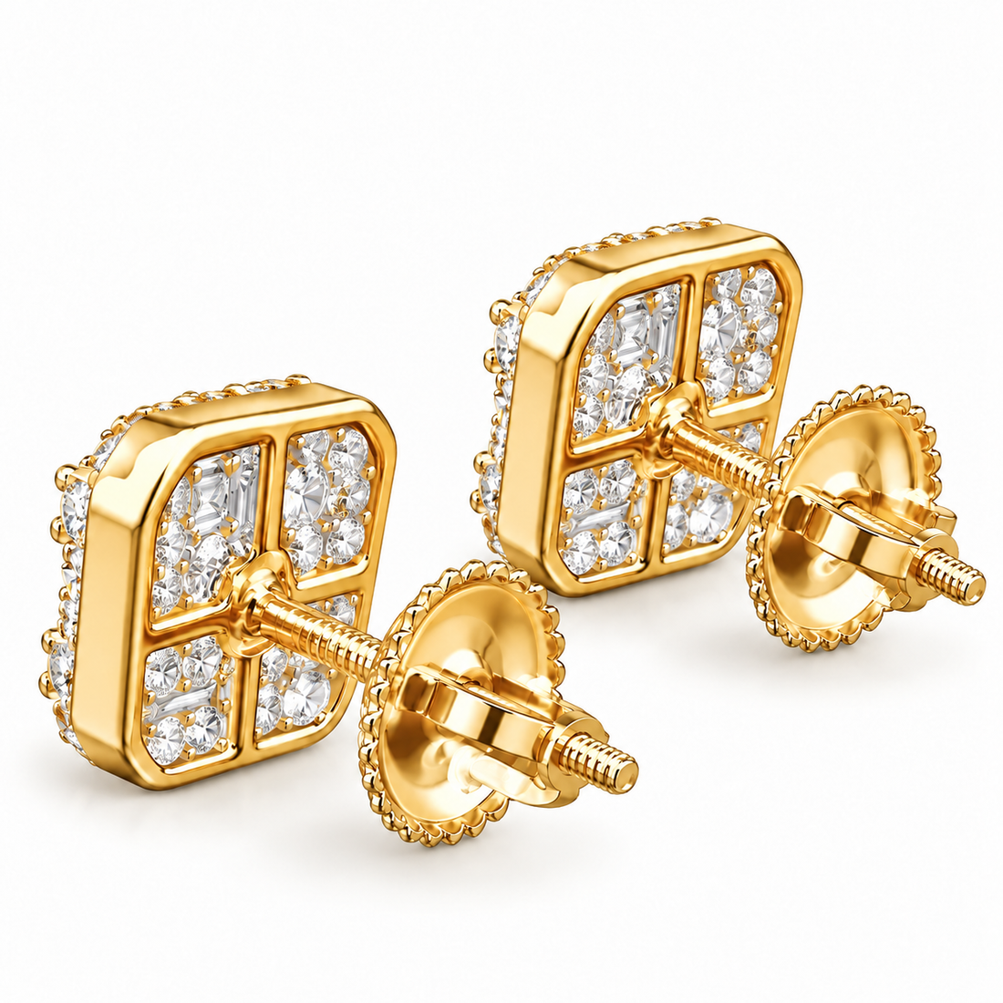 Moissanite Diamond Round Baguette Flower Style Men's Earring