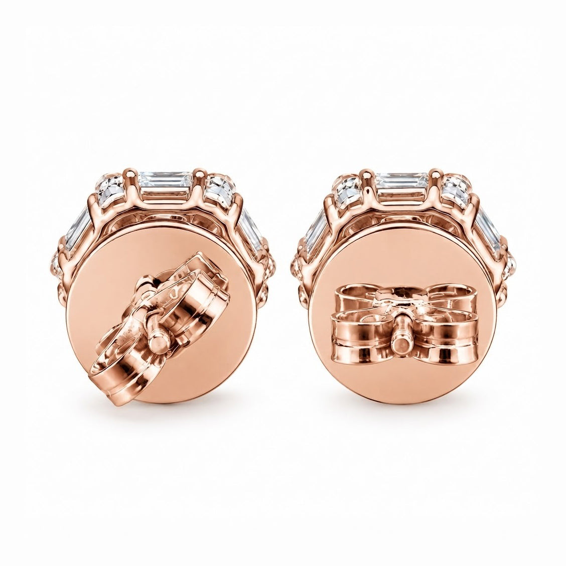 Flower Shape Round Baguette Diamond Hip Hop Style Stud Earrings