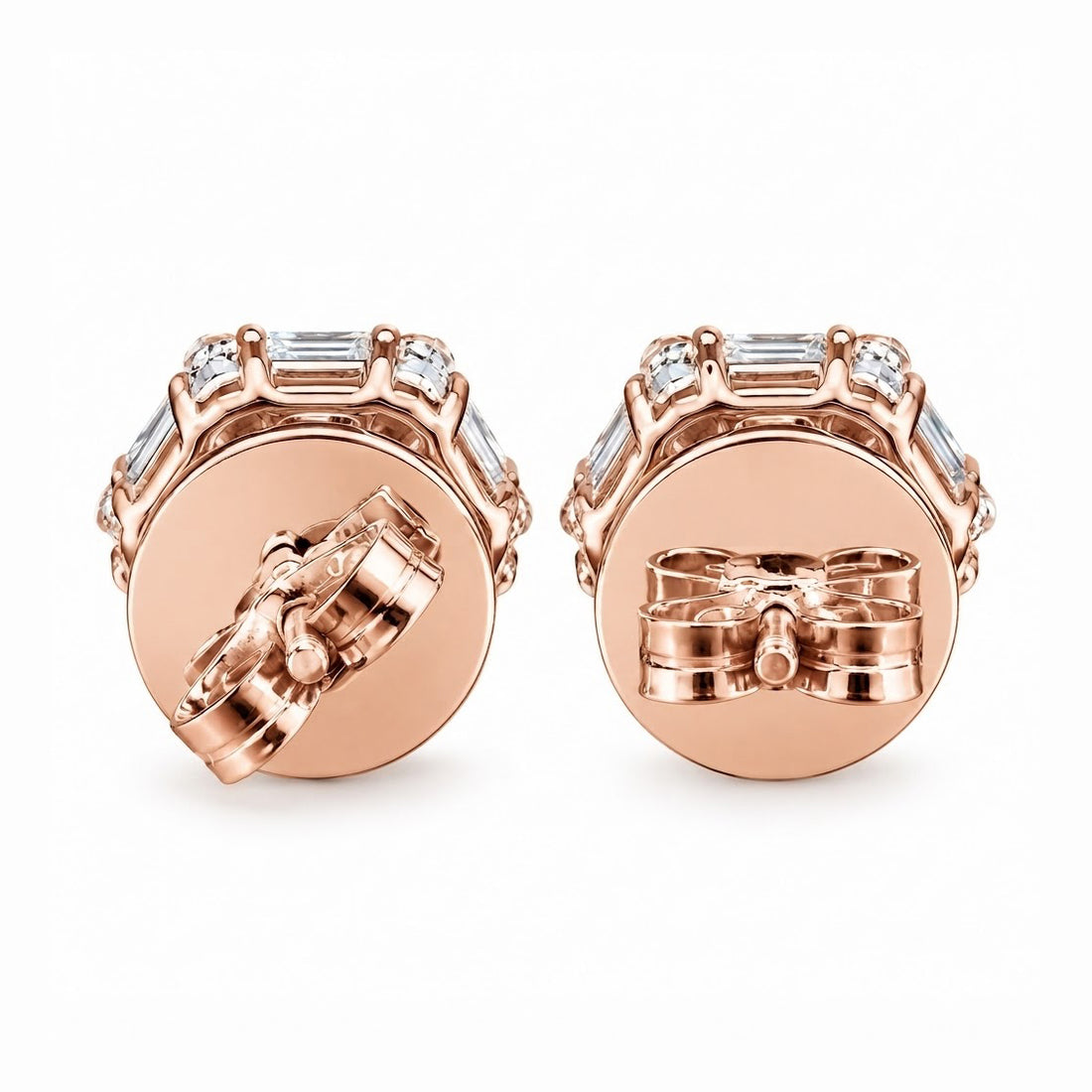 Flower Shape Round Baguette Diamond Hip Hop Style Stud Earrings