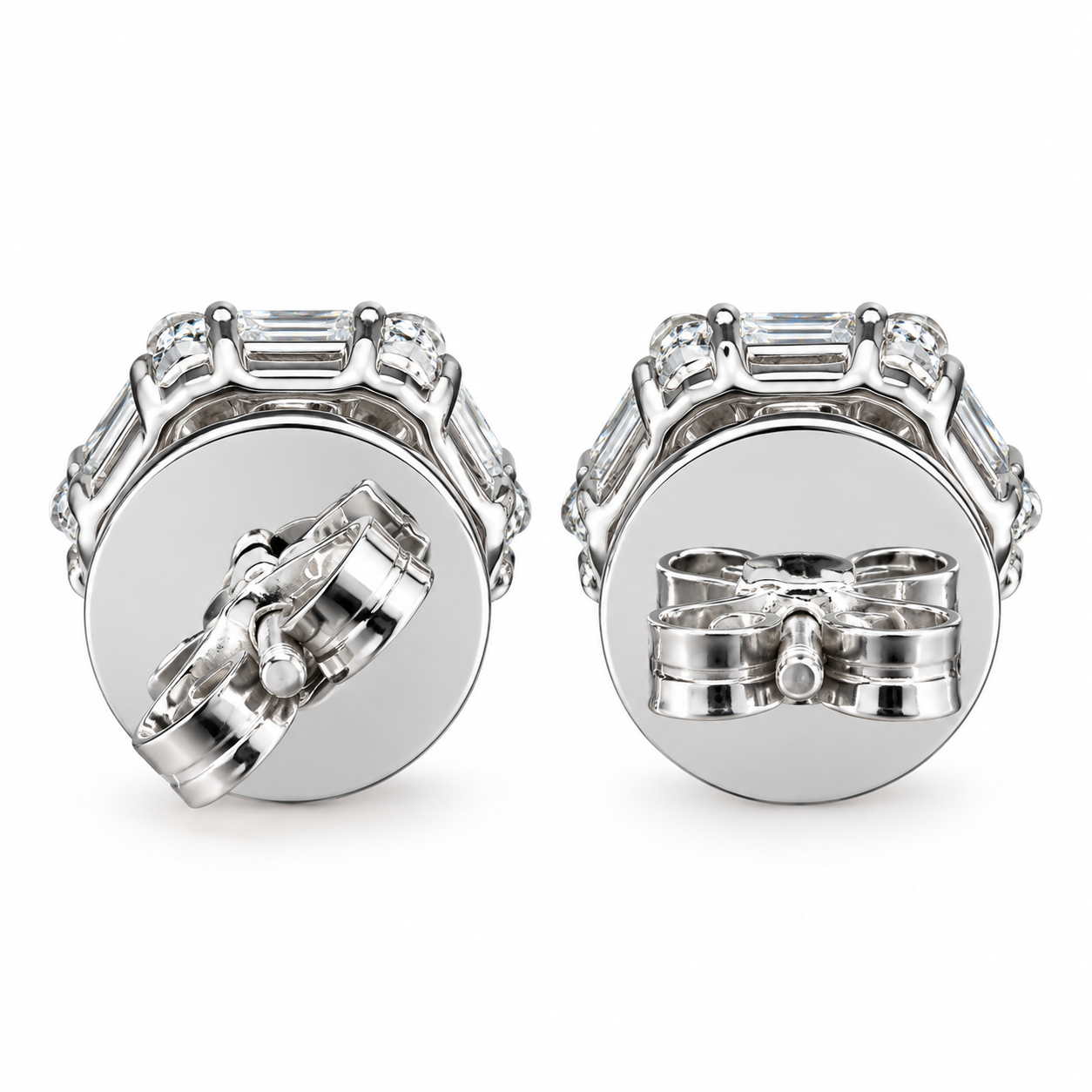 Flower Shape Round Baguette Diamond Hip Hop Style Stud Earrings
