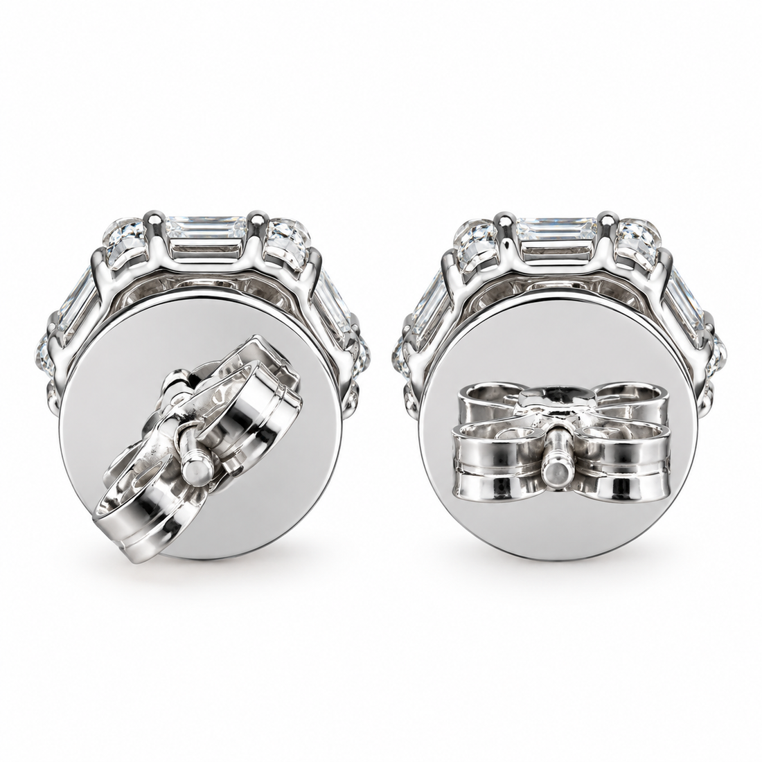 Flower Shape Round Baguette Diamond Hip Hop Style Stud Earrings