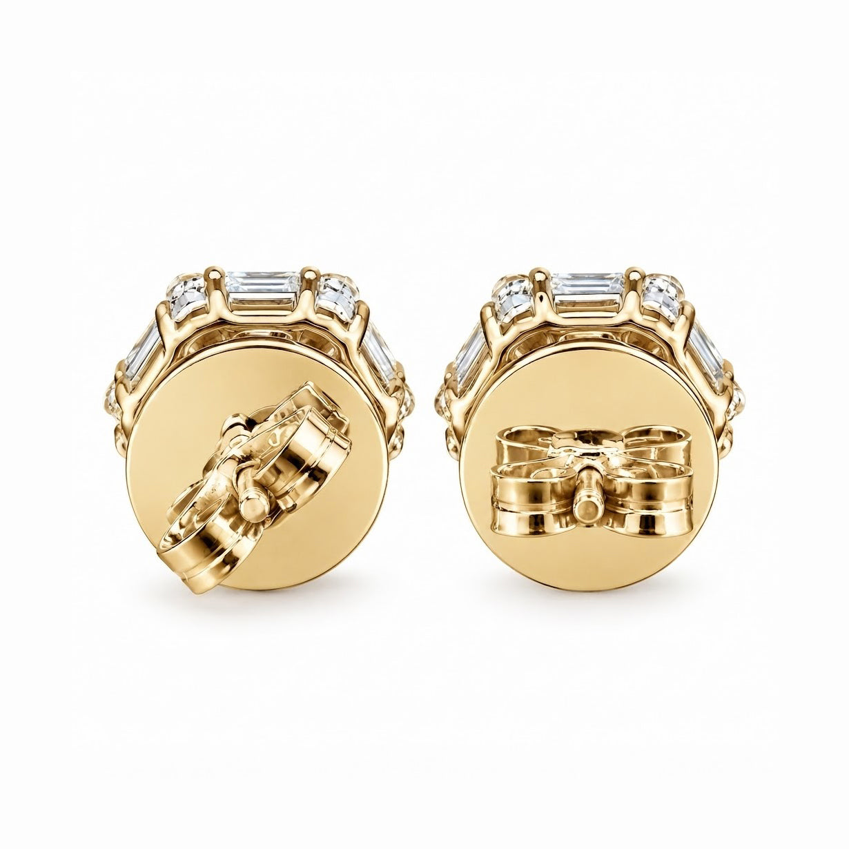 Flower Shape Round Baguette Diamond Hip Hop Style Stud Earrings