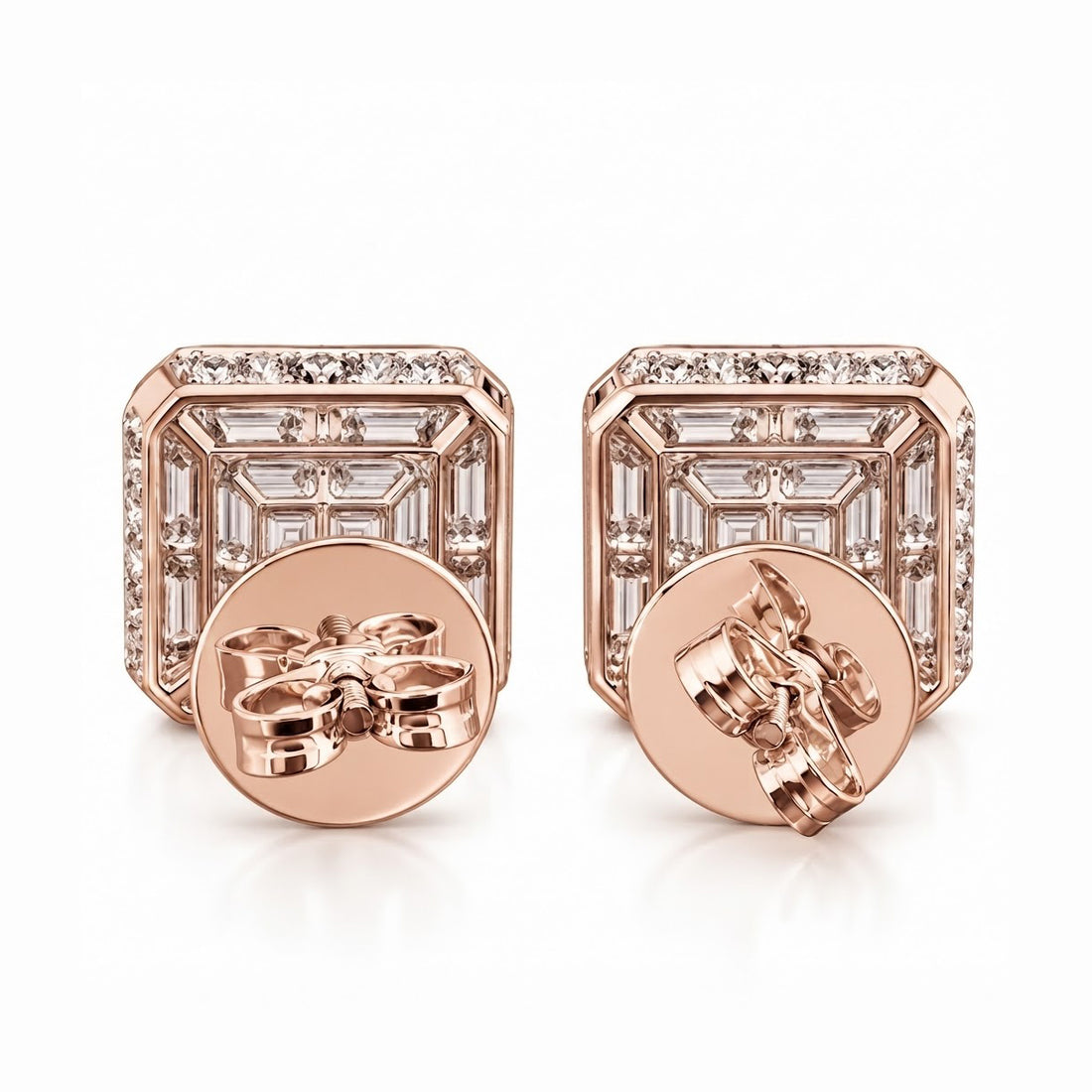 Cluster Round Baguette Diamond Hip Hop Style Halo Stud Earrings