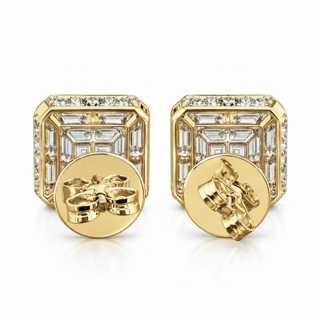 Cluster Round Baguette Diamond Hip Hop Style Halo Stud Earrings