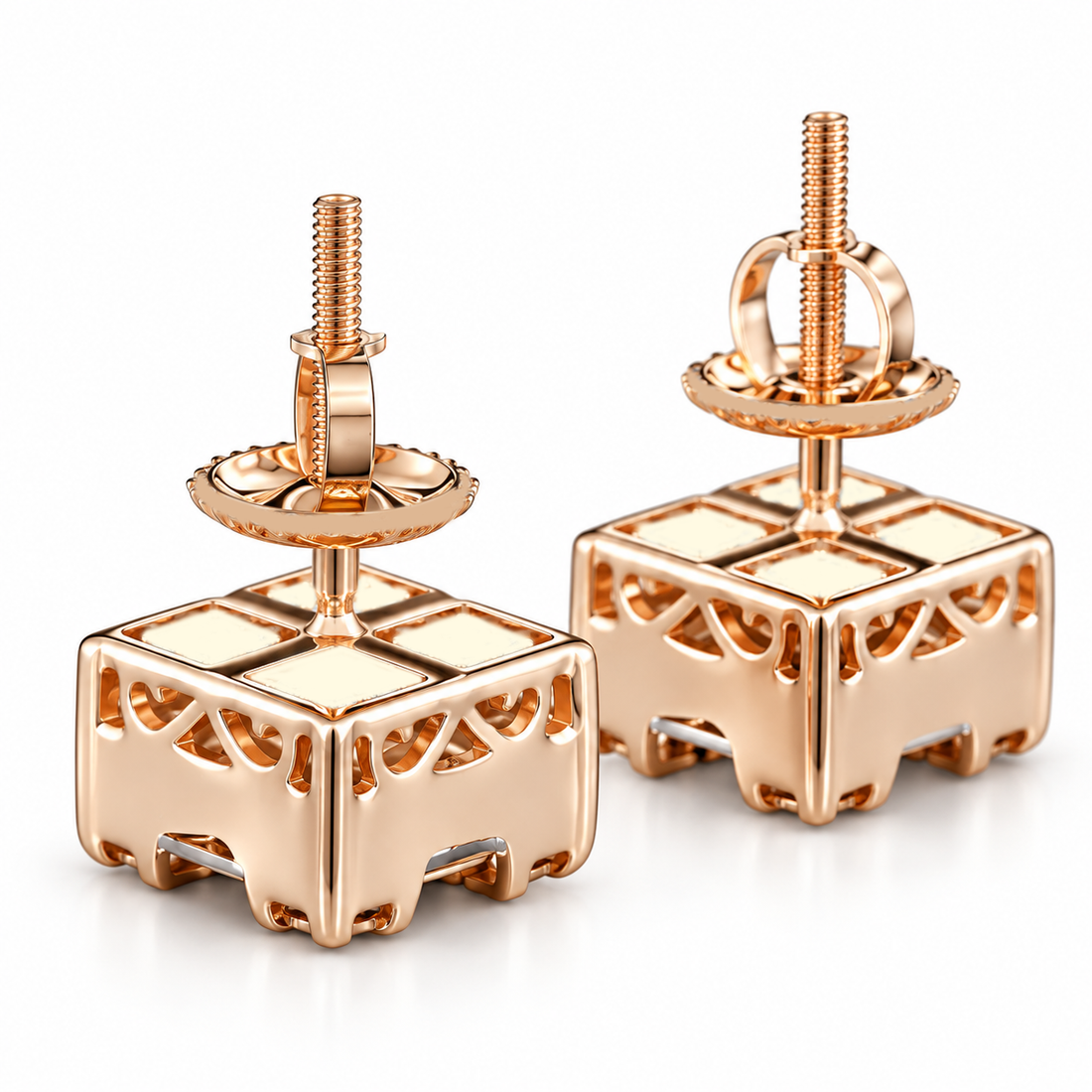 Square Shape Round Baguette Diamond Hip Hop Style Men's Stud Earrings