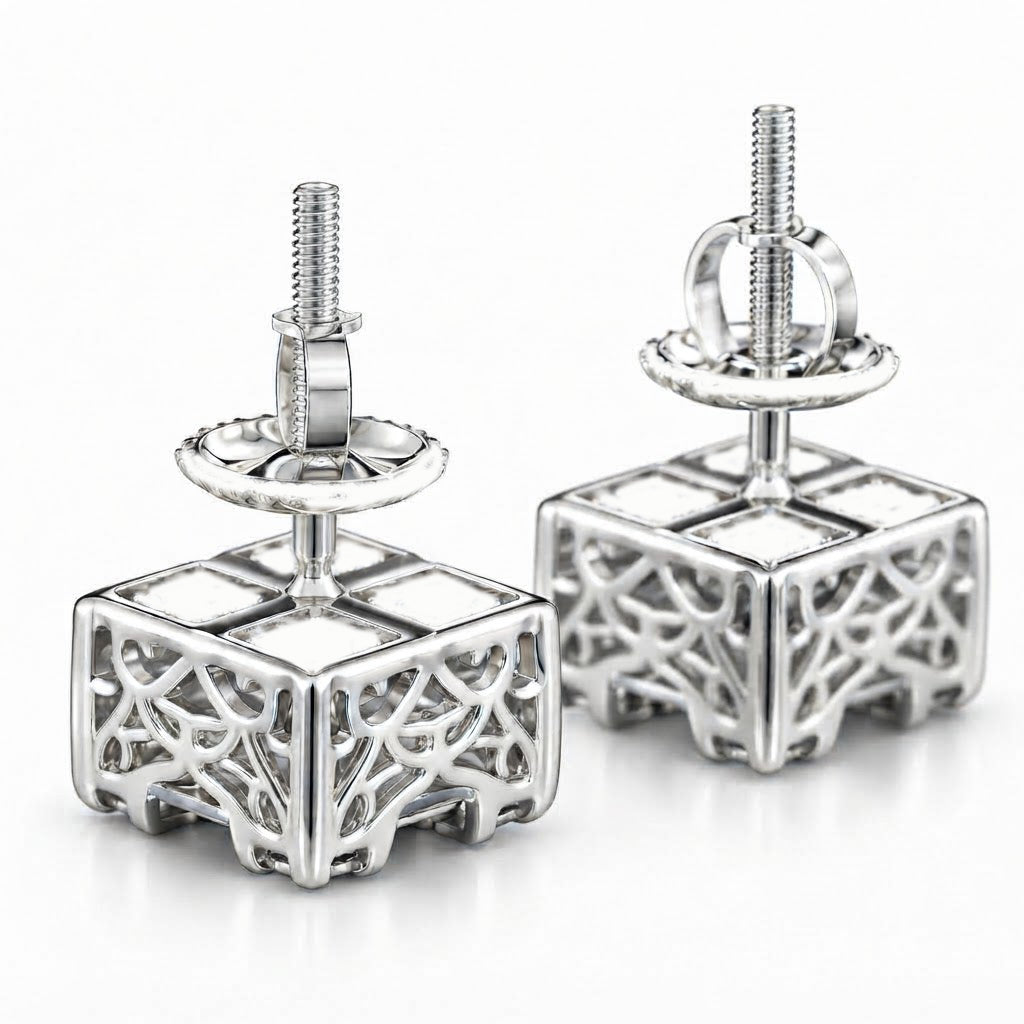 Square Shape Round Baguette Diamond Hip Hop Style Men's Stud Earrings