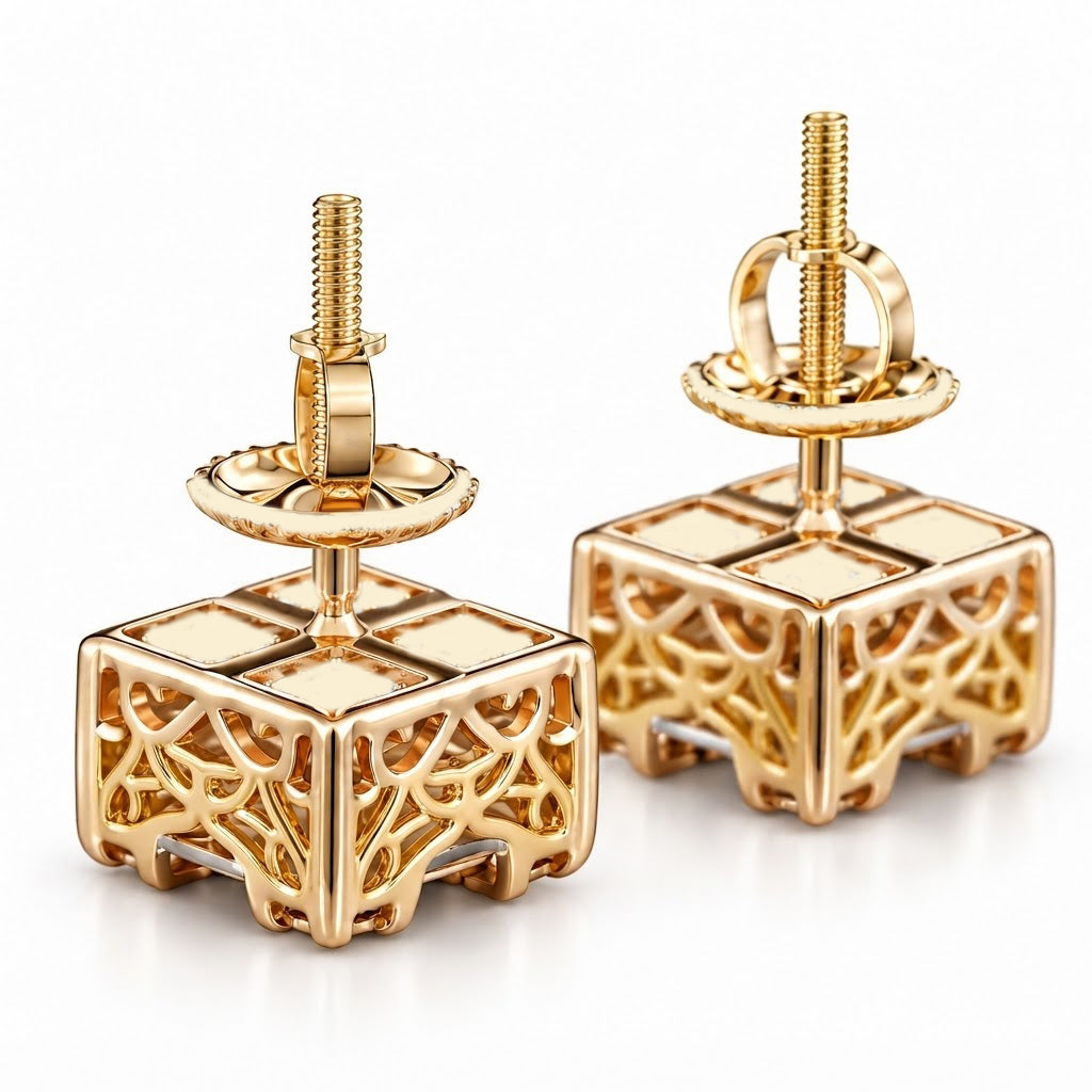 Square Shape Round Baguette Diamond Hip Hop Style Men's Stud Earrings