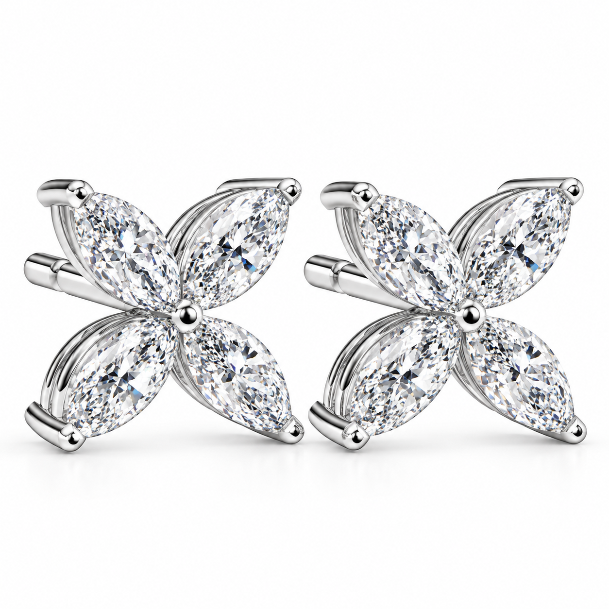 Dainty Flower Marquise Cut Moissanite Stud Earrings
