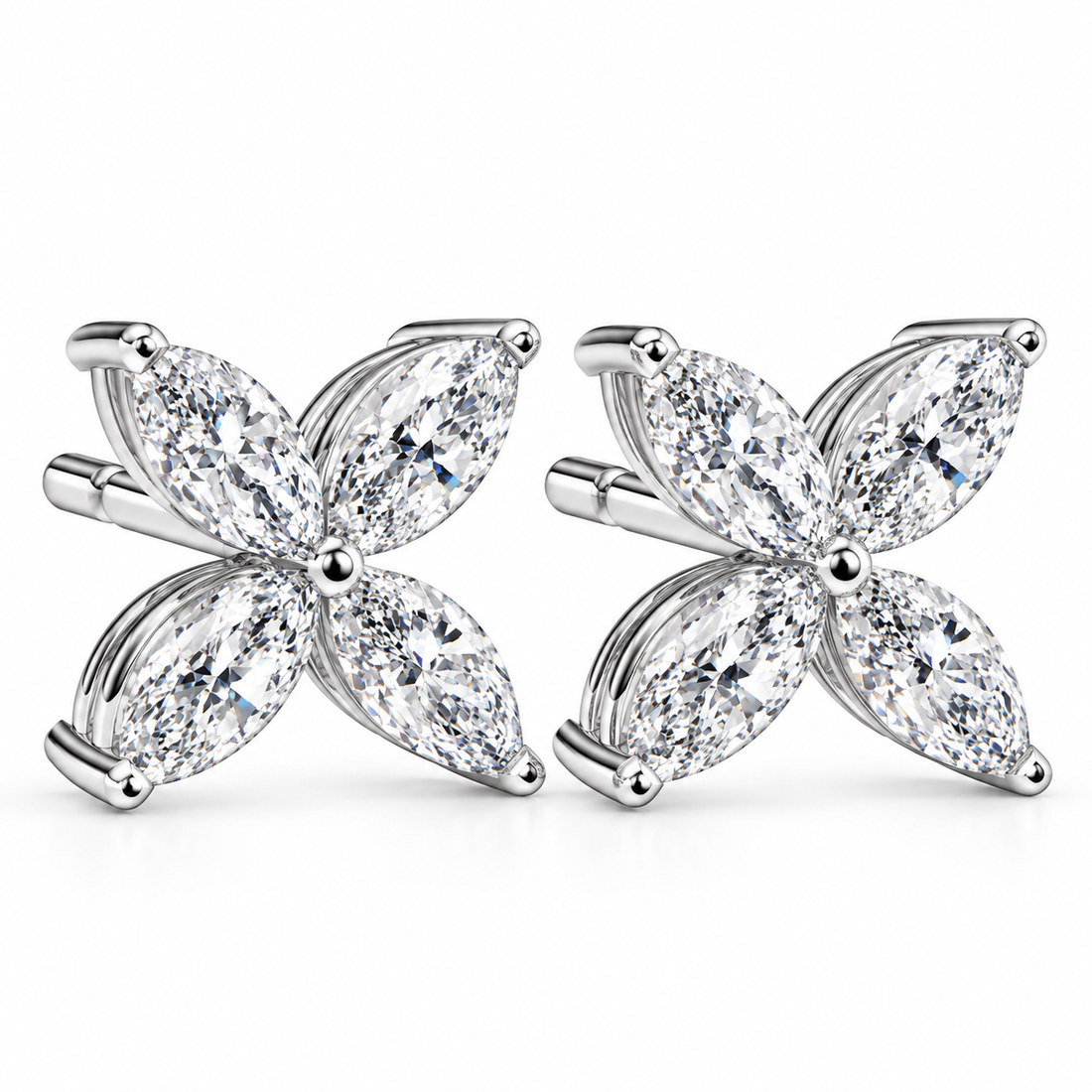 Dainty Flower Marquise Cut Moissanite Stud Earrings