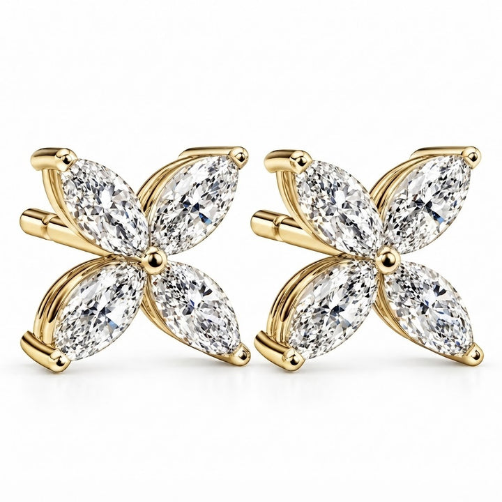 Dainty Flower Marquise Cut Moissanite Stud Earrings