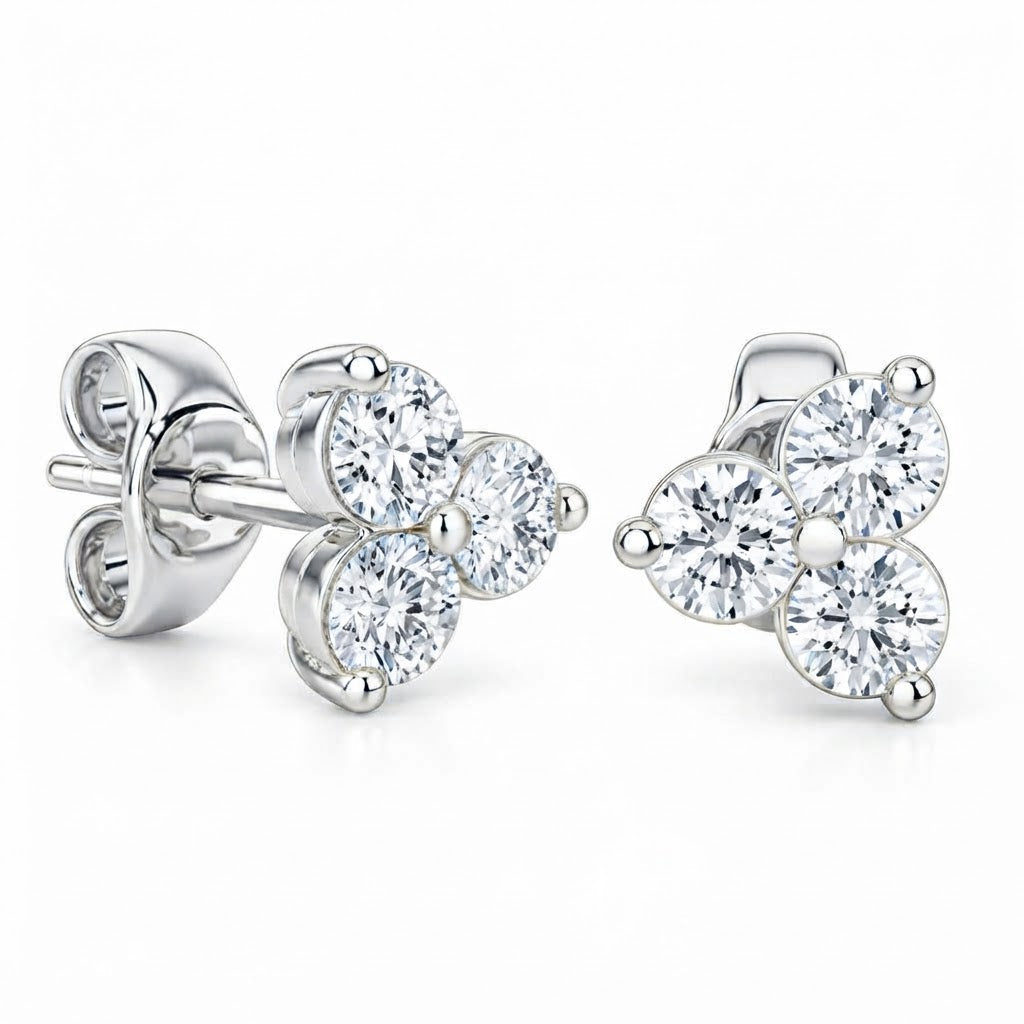 Three Stone Moissanite Stud Earrings For Unisex