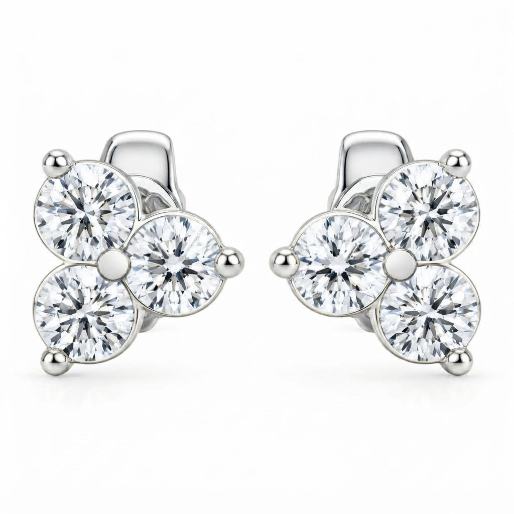 Three Stone Moissanite Stud Earrings For Unisex