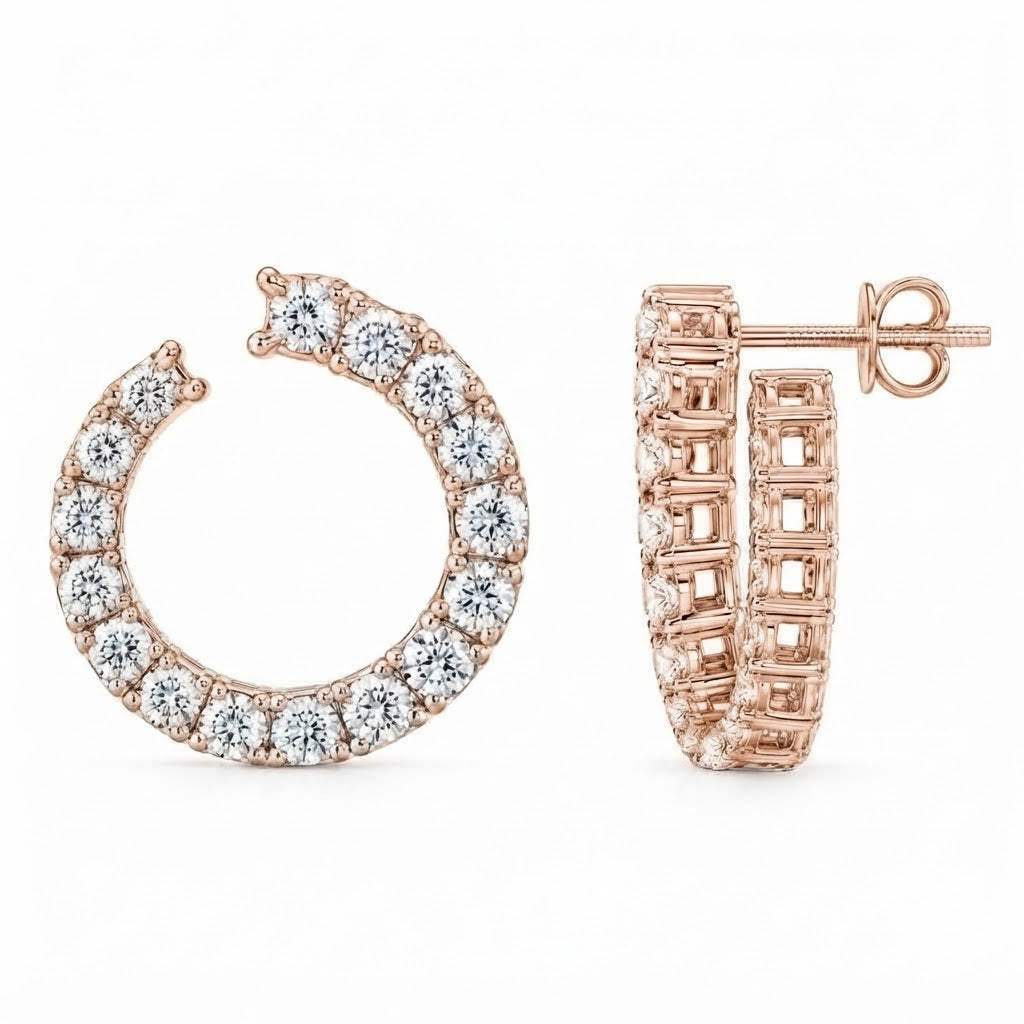 Open Hoop Moissanite Diamond Stud Earrings