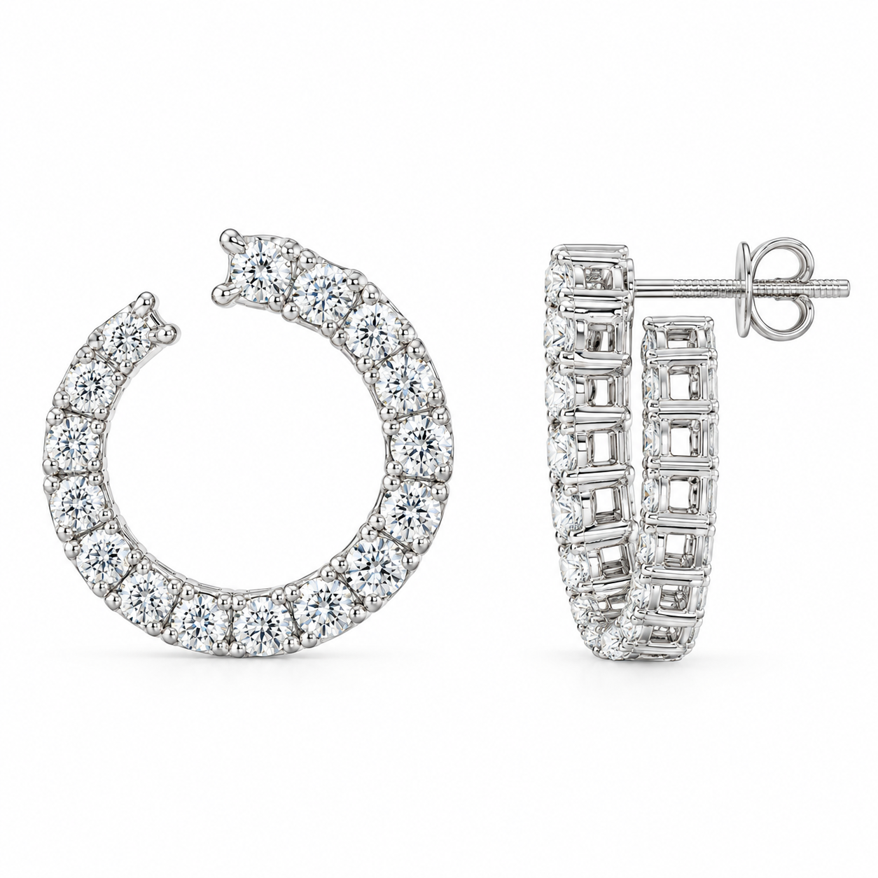 Open Hoop Moissanite Diamond Stud Earrings