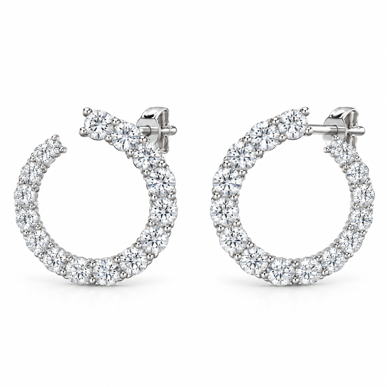 Open Hoop Moissanite Diamond Stud Earrings