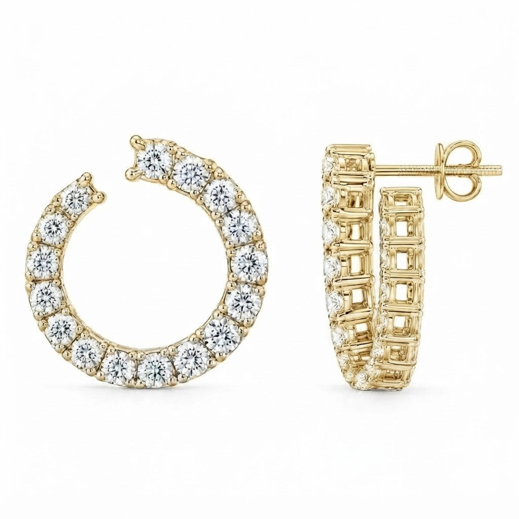 Open Hoop Moissanite Diamond Stud Earrings